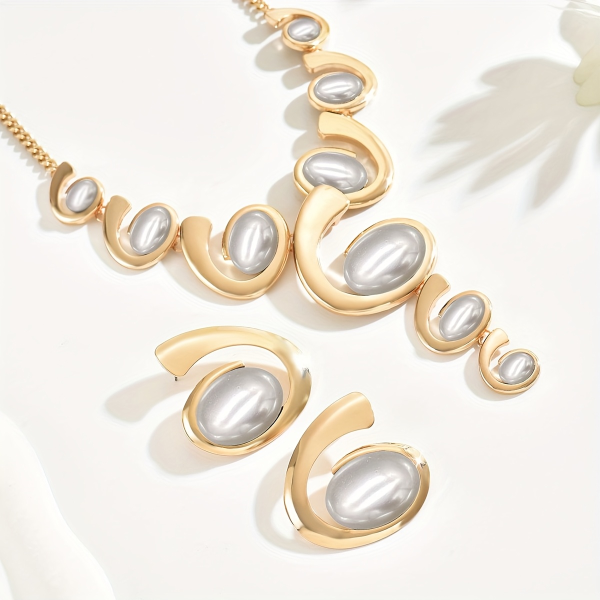 3pcs Acrylic Geometric Spiral Y Necklace Earring Set